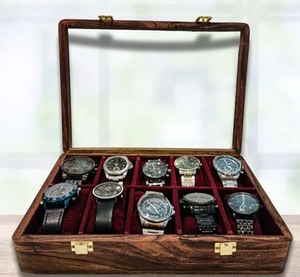 Elegante Caja de Madera para Relojes con Tapa Acrílica y 10 Compartimentos, Personalizable con la Marca, para Tiendas de Relojes Premium - Product Image 1
