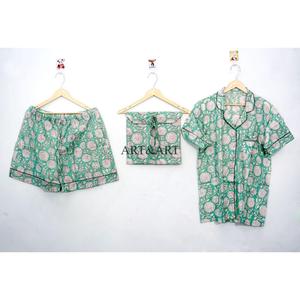 Conjunto de Pijama Corto de Algodón para Mujer, Cómodo y Transpirable, con Botones de Encaje, Estampado Indio a Mano, Pantalones Cortos de Pijama para Verano - Product Image 1