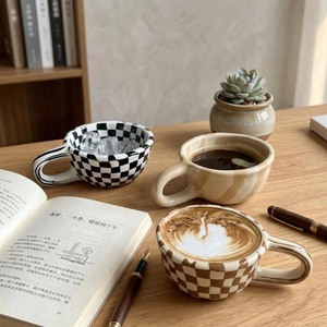Juego de Tazas de Cerámica a Cuadros, Diseño Moderno, Patrón Marrón, Negro y Blanco, Resistente al Calor, Apto para Lavavajillas y Microondas, para Uso Doméstico - Product Image 4