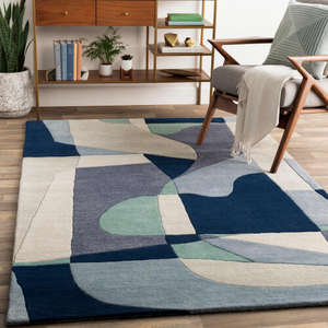 Alfombra de Lana Geométrica Azul Abstracta, Alfombra Moderna Tejida a Mano para Interiores, para Sala de Estar, Dormitorio, Decoración del Hogar - Product Image 5