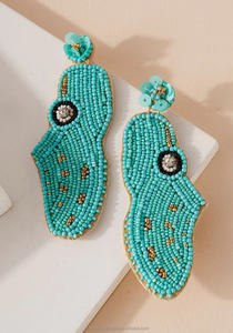 Sun Steps Beaded Shoe <b>Earrings</b> Handmade Yellow Statement Drop <b>Earrings</b> Funky Footwear Design Jewelry Gift for Women Girls Party - Product Image 2