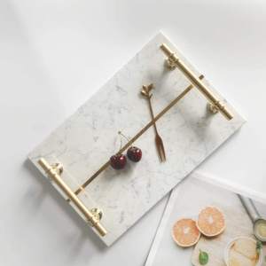 Bandeja de Mármol Natural de Lujo con Asas Metálicas, Organizador de Baño para Cosméticos, Joyas, Perfumes, Decoración de Encimera - Product Image 5