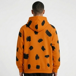 Sudadera con Capucha de Forro Polar para Hombre, Personalizada con Logotipo OEM, de Algodón Grueso, Oversize, con Estampado Gráfico de Apliques Naranja, Estilo Urbano, con Bolsillo - Product Image 4