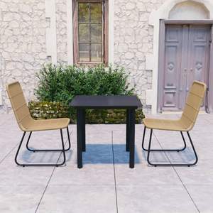 Conjunto de Comedor de Ratán Sintético Negro y Roble con Acero con Recubrimiento en Polvo y Vidrio para Jardín - Product Image 1
