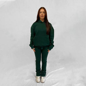 Ensemble de survêtement personnalisé pour femme, vert forêt, en molleton de coton, style décontracté, streetwear, sportswear, deux pièces, OEM - Product Image 3