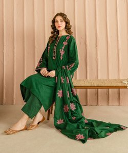Green Embroidered Cotton Salwar Kameez Set Women Traditional Loose Fit <b>Ankle</b>-Length Casual Wear India Pakistan Style - Product Image 3