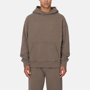 Sweat-shirt à capuche décontracté pour homme, coupe oversize, en molleton épais, marron délavé, style vintage, épaules tombantes - Product Image 1