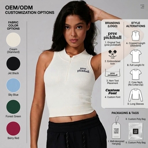 Camiseta sin mangas acanalada con cremallera de un cuarto para mujer, ropa deportiva transpirable de secado rápido, cuello simulado, OEM ODM RTS - Product Image 5
