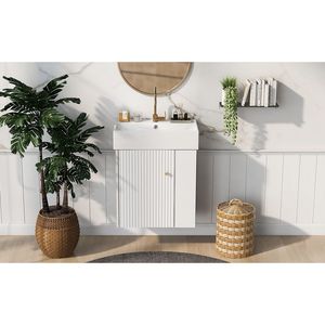 Modern 21.6-Inch Floating Bathroom Vanity with Ceramic Basin Right <b>Side</b> Storage for Small Bathrooms - Product Image 6