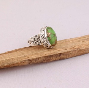 Natural Green Copper Turquoise <b>Ring</b> 925 Sterling Silver Vintage Style Green Composite Stone <b>Ring</b> for Women Handcrafted <b>Boho</b> - Product Image 4