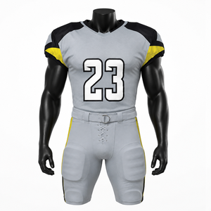 Ensemble d'uniformes de football américain personnalisés, gris, noir, jaune, maillot, pantalon rembourré, vêtements de sport d'équipe, OEM ODM, écologiques, séchage rapide - Product Image 1