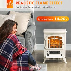 Caminetto Elettrico Beige da 725W/1450W con Fiamme LED Realistiche e Inserto per Legna, Installazione con Telecomando per Hotel - Product Image 4