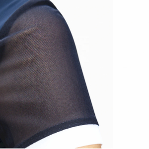 Camisa de equitación para mujer, corte ajustado, que absorbe la humedad, manga corta, color azul marino sólido con ribete blanco - Product Image 6