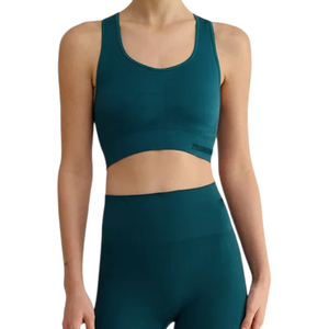 Women Seamless Sports <b>Bra</b> Scoop Neck <b>Racerback</b> Medium Support Breathable Quick Dry Yoga Fitness Wear Solid Color Teal - Product Image 5