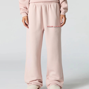 Pantalon de détente en molleton doux pour femme, coupe droite, jambe large, taille élastique, confortable pour l'hiver, design uni minimaliste, logo personnalisé OEM ODM - Product Image 1