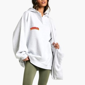 Wholesale Price <b>Drop</b> Shoulder Hoodies Breathable Airport Outfit 100% Organic Cotton 3D Embroidery Travelling Women Sweatshirt - Product Image 1