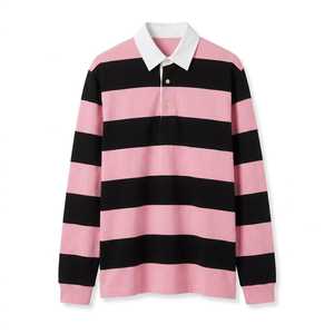 Custom Wholesale Men's Heavyweight Striped Short Sleeve Rugby for <b>Shirt</b> Polyester Vintage Casual Front OEM Service US/<b>UK</b>/EU - Product Image 2