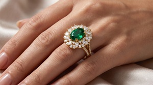 Women's Ethnic Oval Lab Grown Pear Diamond Floral Halo <b>Split</b> Shank Prong Setting Rhodium Plated Gold 14KT OEM Custom - Product Image 3
