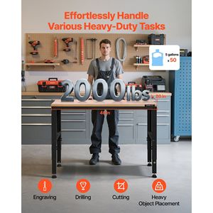 Banco de Trabajo Ajustable de 48 x 20 Pulgadas, Capacidad de 2000 Libras, Resistente, Ajuste de Altura de 28.5 a 38.3 Pulgadas, Mesa de Trabajo para Garaje - Product Image 2