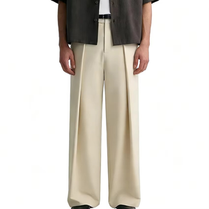 Pantalones de invierno vintage de pierna ancha plisados de cintura media, versátiles, elegantes, informales, de ajuste relajado, para oficina y trabajo, suministro al por mayor OEM ODM - Product Image 1