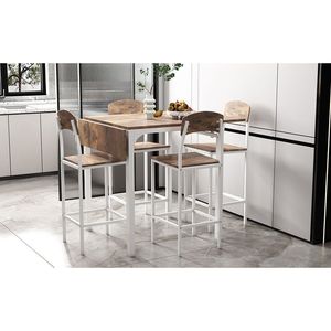 Set da Pranzo TOPMAX 5 Pezzi Stile Fattoria con Tavolo Alto e 4 Sedie Pieghevoli, Struttura Bianca con Piano Marrone Rustico - Product Image 1