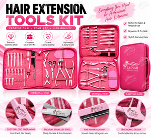 Kit d'outils professionnels de haute qualité en acier inoxydable rose pour extensions de cheveux LUNAR IMPEX, pinces, ciseaux, peignes - Product Image 6