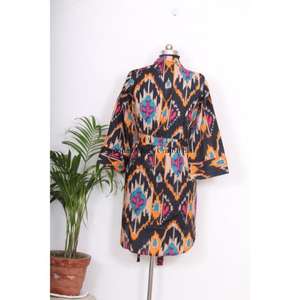 Kimono long bohème mi-long pour femme indienne, chemise élégante en coton, vêtement de nuit avec ceinture à nouer et boutons décoratifs, coupe ample et décontractée - Product Image 6