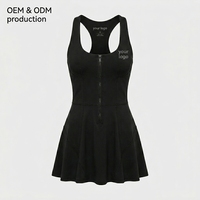 Ensemble de robe athlétique personnalisée pour femme de pickleball avec fermeture éclair sur le devant, jupe courte au genou, taille élastique, sans bretelles, coupe régulière, imperméable