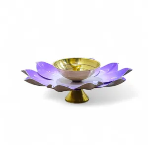 Handcrafted Brass Diya Lamp 4 Inch Art Decor Blue Lotus Base <b>Table</b> Decor Spiritual Lighting Christmas Export Quality Accessories - Product Image 1