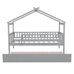 Letto a casetta in legno per bambini, doppia piazza, con letto estraibile grigio - Set completo - Product Image 4