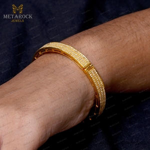 Brazalete Abrible de Plata 925 con Baño de Oro Amarillo y Diamantes Tallados en Rosa, Joyería Fina al por Mayor - Product Image 6