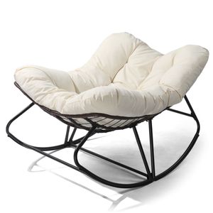Sedia Papasan Oversize in Rattan con Cuscino Imbottito Spesso, Sedia a Dondolo da Esterno in Vimini e Acciaio per Patio, Soggiorno e Giardino - Product Image 2