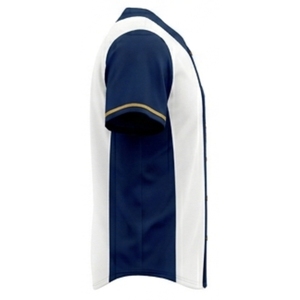 Camiseta de Béisbol Personalizada Unisex de Manga Corta, Blanca y Azul Oscuro, con Logotipo Sublimado, Absorbente de Humedad, Corte Regular, Cuello de Béisbol - Product Image 3