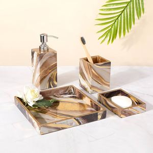 Ensemble de salle de bain en MDF le plus vendu, 4 pièces avec impression émaillée pour distributeur de savon et porte-brosse à dents à prix abordable - Product Image 2