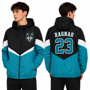 Chaqueta Cortavientos Personalizada para Hombre con Logotipo Bordado de Bucks, Nombre y Número en la Espalda, con Capucha, Ropa Deportiva, Venta al Por Mayor, OEM, Cierre de Cremallera - Product Image 3