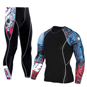 Men's Black Full Length Compression Pants Skull Print Quick Dry Sporty Fit Lightweight Spandex Polyester Elastic Waist - Product Image 1