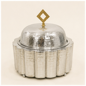 Casserole isotherme en acier inoxydable martelé avec bouton plaqué or, élégante marmite chauffante pour buffet et traiteur - Product Image 4