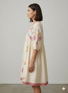 Vestido Maxi Bohemio con Cuello en V, Corte Holgado, Manga Corta, Cintura Natural, Botones, Algodón Tejido, Verano, Casual, Formal, para Damas, Noche - Product Image 1