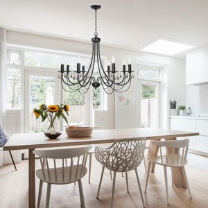 Lampadario a 8 Luci in Cristallo Nero e Nichel Spazzolato, Stile Rustico Francese, per Sala da Pranzo, Illuminazione a Soffitto - Product Image 5