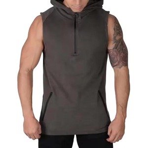 Men's Maroon <b>Sleeveless</b> Hooded Knitted Solid Color Casual Breathable Slim Fit Regular Length Autumn Wear <b>Hoodie</b> For Sale - Product Image 4