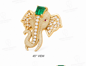 Premium <b>elephant</b> brooch pendant in 18K yellow gold with lab grown diamonds emerald centerpiece symbolic wisdom strength prosperi - Product Image 3