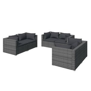 Ensemble de salon de jardin en rotin PE gris avec structure en acier thermolaqué et tissu polyester durable - Product Image 2
