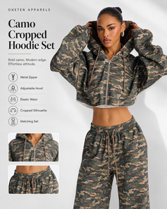 Ensemble jogging et sweat à capuche court unisexe surdimensionné, imprimé camouflage animal, respirant et léger, avec fermeture éclair, personnalisable avec logo, fournisseur OEM - Product Image 1