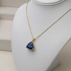 Trillion Cut Blue Sapphire Pendant 925 Sterling <b>Silver</b> 14K Gold Plated Dainty Pendant September Birthstone Jewelry - Product Image 2
