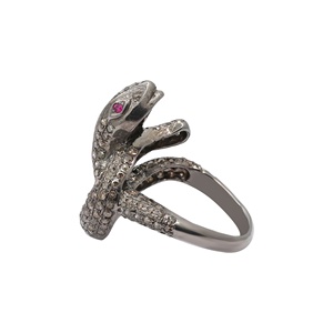 Bague Serpent Enroulé en Argent Sterling 925 Massif Plaqué Or Rose et Rhodium Noir avec Rubis Naturel et Diamants Pavés - Collection Memoria Jewels (Vente en Gros) - Product Image 1