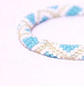Beaded Woven Stretch Charm Bracelet Seed Beads Blue White Gold Pattern Elastic Luxury Gift Fashion Jewelry Wholesale - Product Image 2