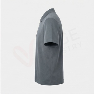 Chemise décontractée pour homme en piqué 100 % polyester bleu marine à manches courtes, respirante, infroissable, coupe classique, design tricoté uni - Product Image 3
