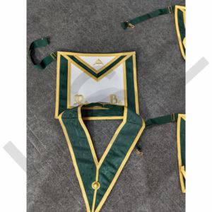 Custom Masonic Master Apron Collar Set Green <b>Gold</b> Embroidery Regalia Apron with Adjustable Collar and Premium Quality - Product Image 1
