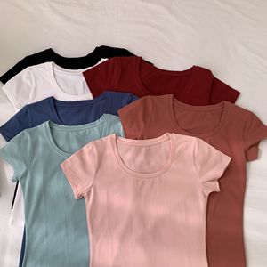 Venta Directa de Fábrica, Camisetas Básicas de Manga Corta para Mujer, Top Corto, Camisetas Deportivas con Cuello Redondo - Product Image 5