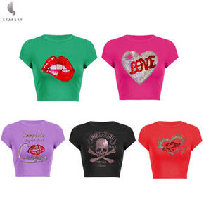Camisetas Cortas Deportivas de Algodón 100% con Logotipo Personalizado al por Mayor, Camisetas Ajustadas para Gimnasio, Camisetas para Mujer - Product Image 3